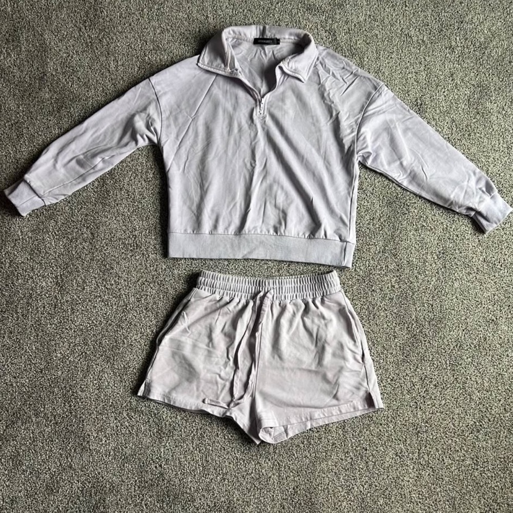 Light Purple Zip-Up Sweatshirt and Shorts Set